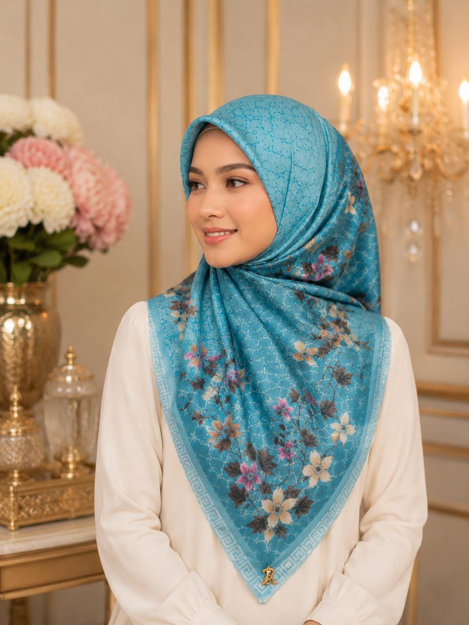 Premium Printed Square Hijab | Azure Étoile Collection